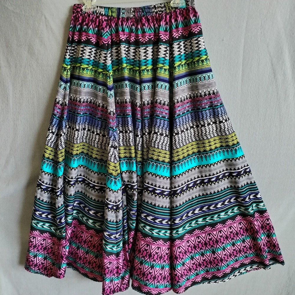 Midnight Velvet Tribal Print Maxi Skirt Women Medium Boho Geometric Southwestern